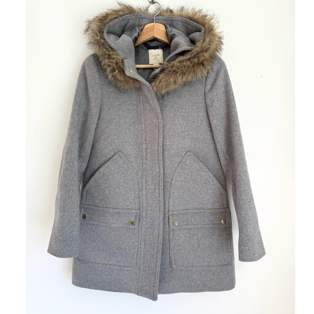 J. Crew Signature Wool Vail Parka Coat in Grey with Removable  Hood - Picture 2 of 7